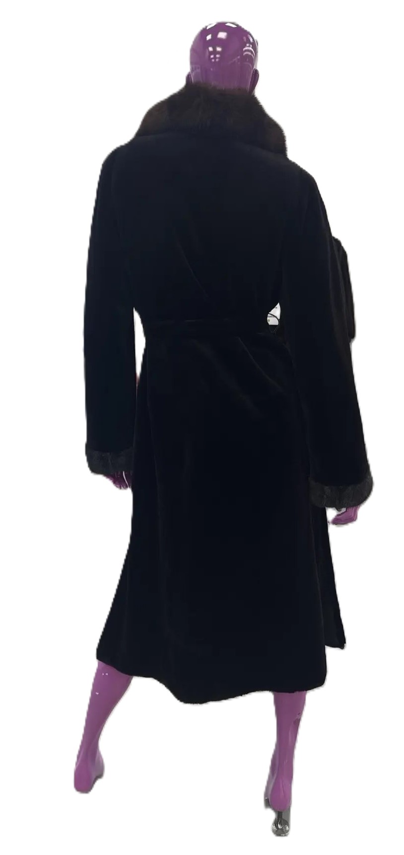 Женское пальто, бобер, ворот куница, коричневый пояс, р. 48. длина 120 см