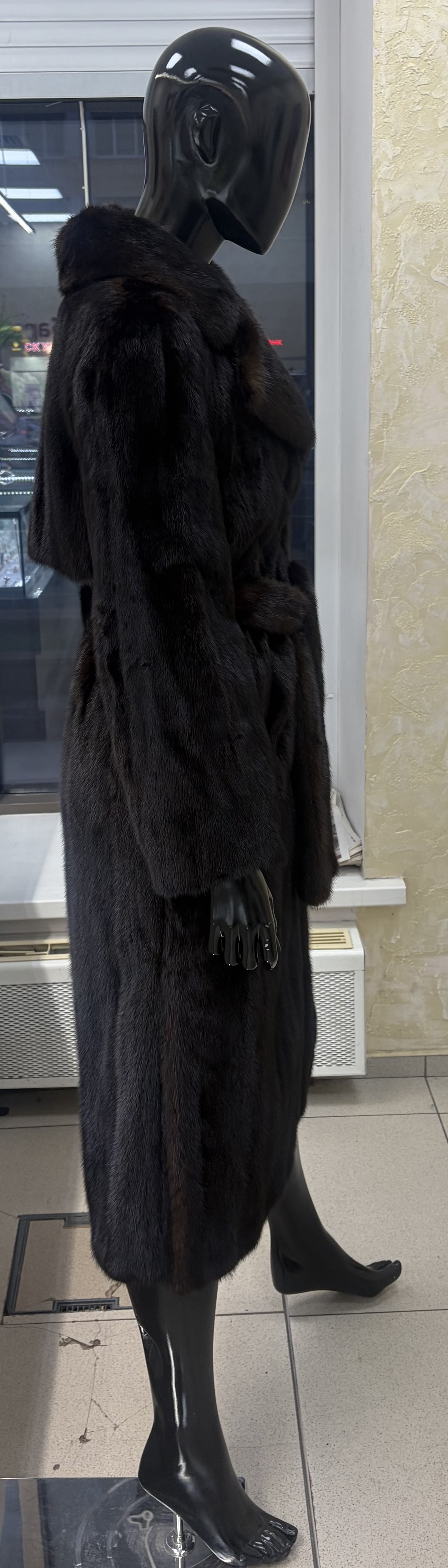 Женская шуба из норки, коричневая, размер 50, длина 120 см-4