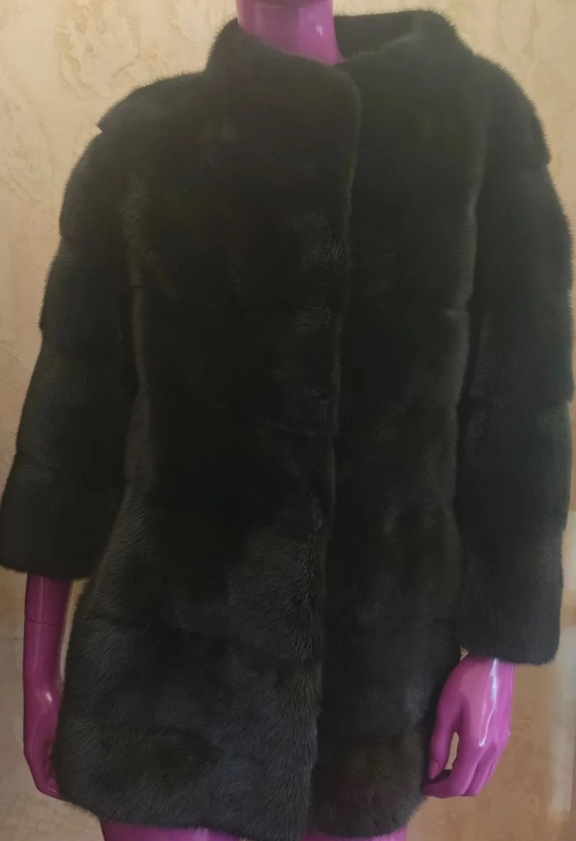 Женская шуба из норки ELENA FURS, тёмно зелёный, размер 46, ELENA FURS-1