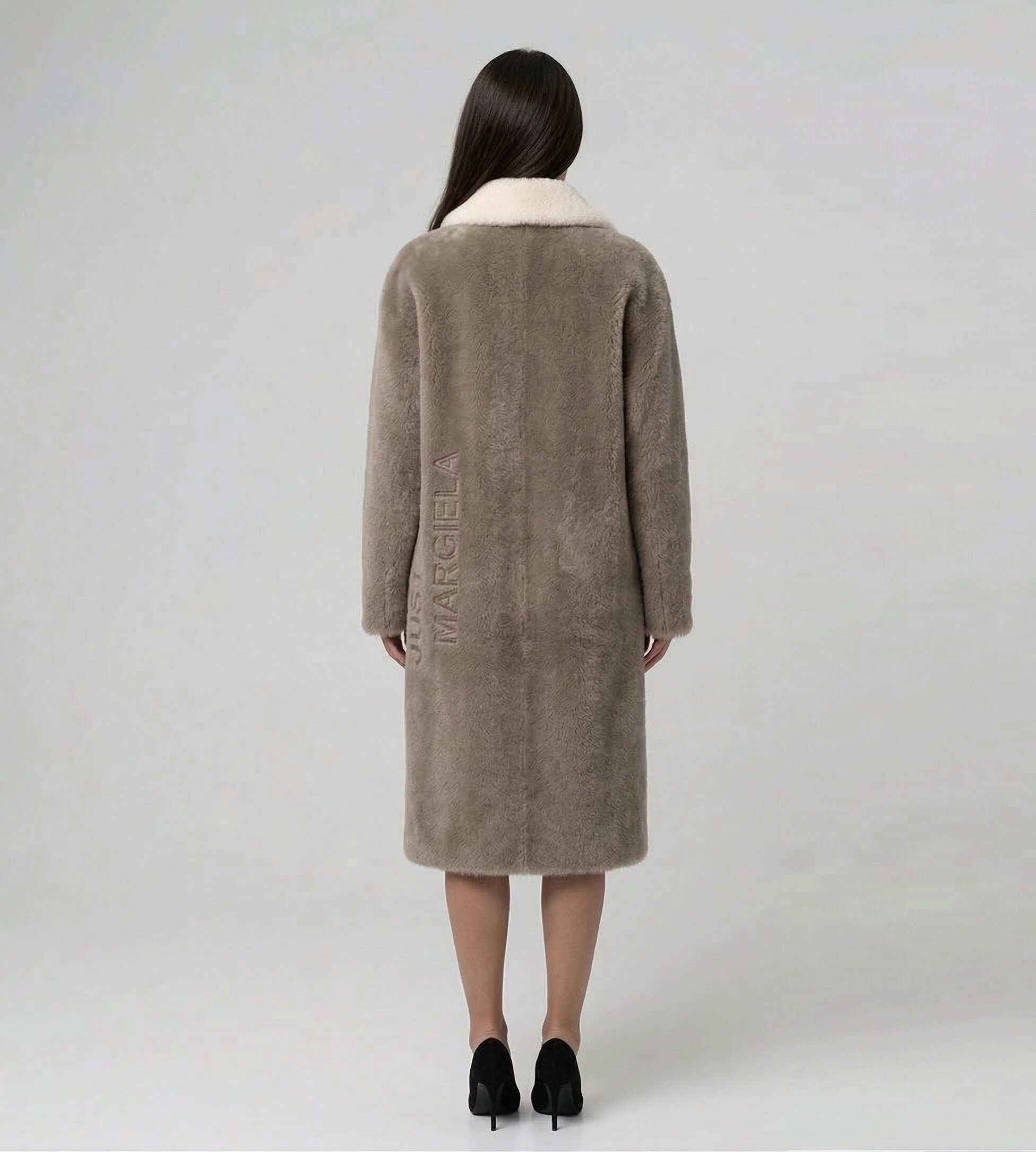 Пальто из экомеха, бежевое, размер 54 (2XL)