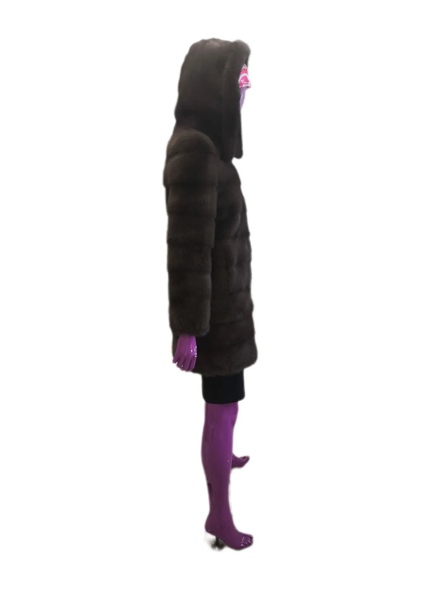 Шуба норковая трансформер с капюшоном, коричневая, р. 44